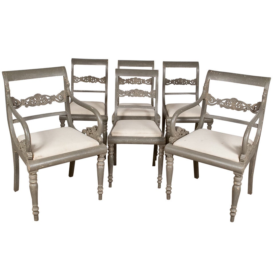 Set of 6 Mahogany Painted 19th Century Chairs, France, For Sale