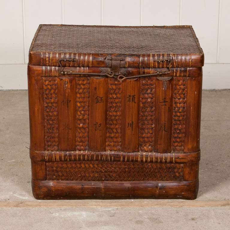 Antique Chinese traveling chest.  Woven Bamboo.  From the personal collection of John Rosselli and Bunny Williams.