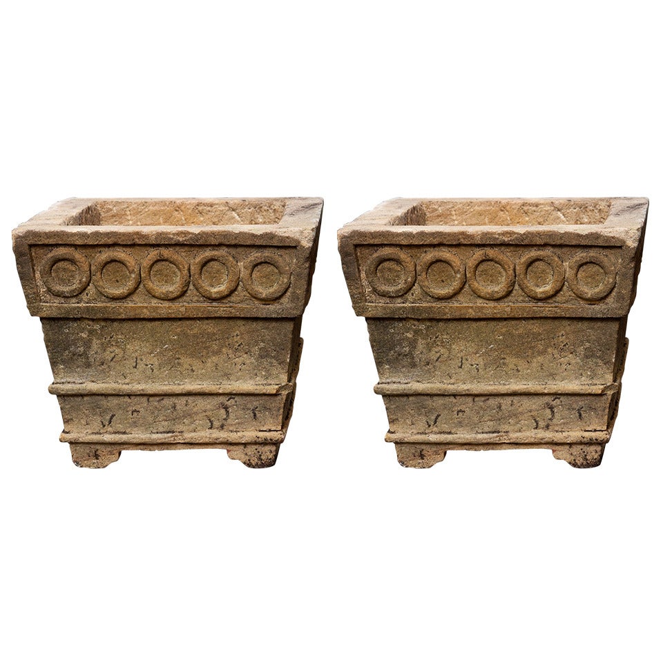 Pair of French Carved Stone Planters