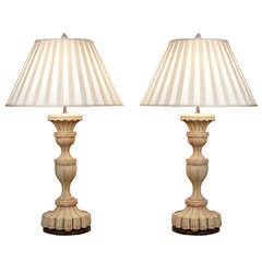 Pair of Tole Lamps with Silk Box-pleated Shades