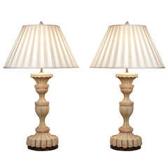 Pair of Tole Lamps with Silk Box-pleated Shades Pair of Tole Lamps with Silk Box-pleated Shades