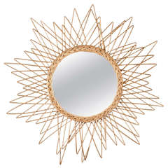 Mid-Century French Rattan Mirror