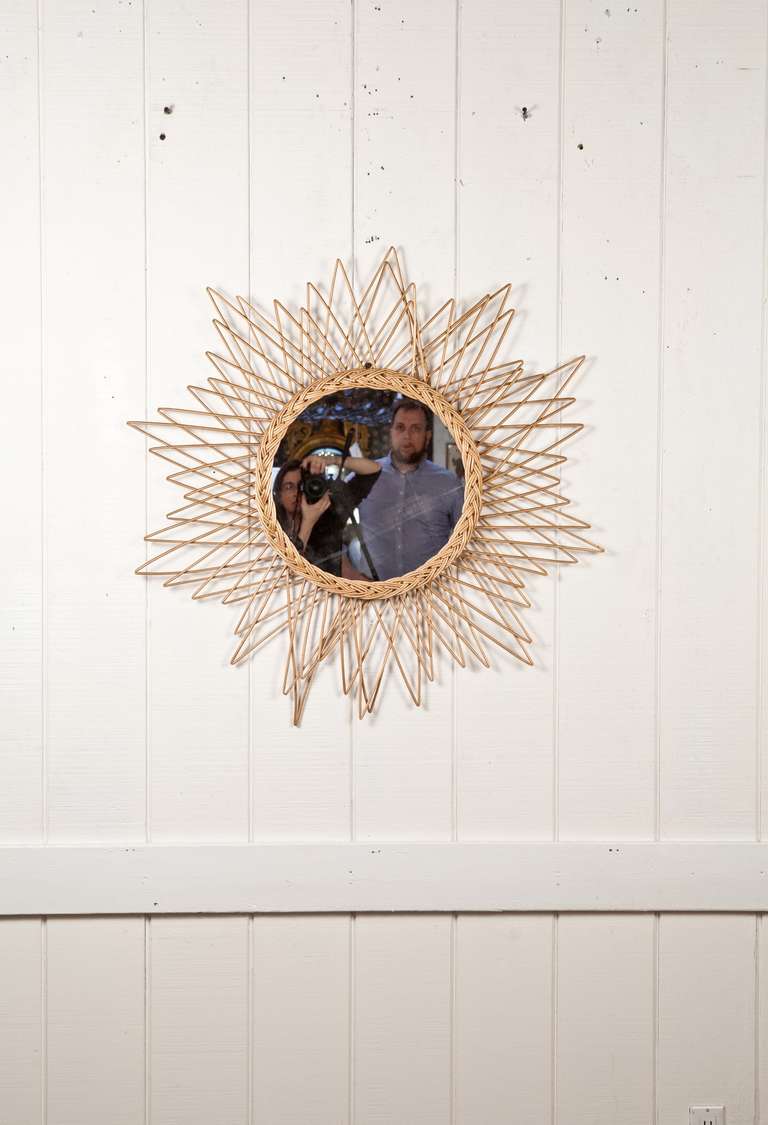 Mid-Century French Rattan Mirror