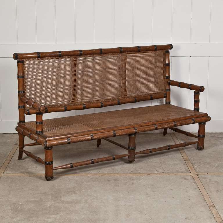 19th Century Faux Bamboo Caned Settee