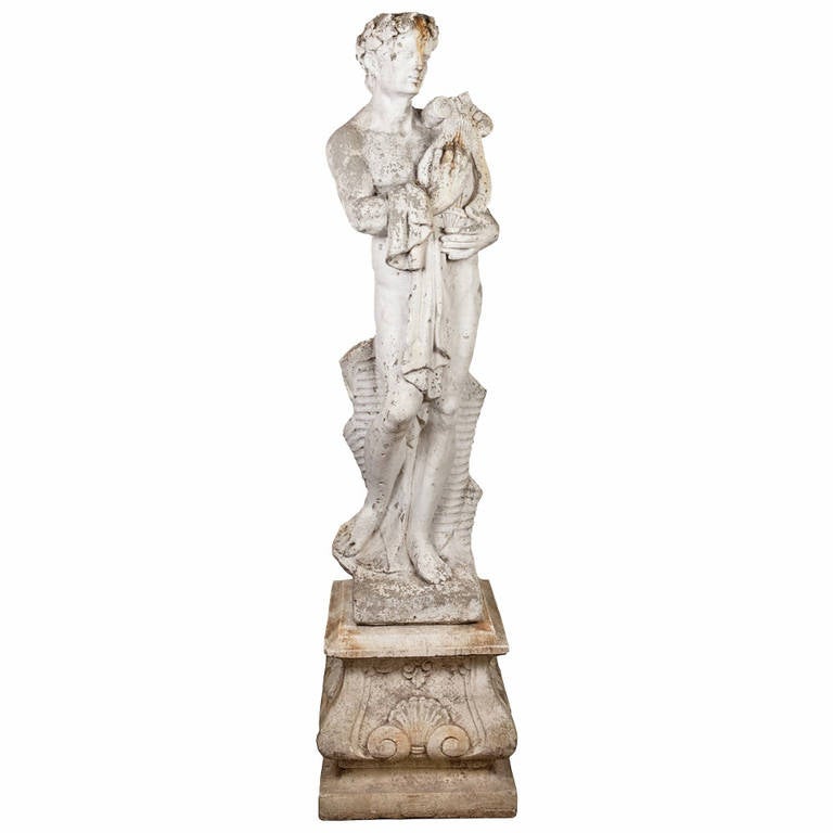 Cast Stone Statue of Apollo on Pedestal For Sale
