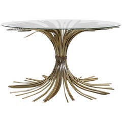 Wheat Sheaf Gilt Metal Table with Glass Top