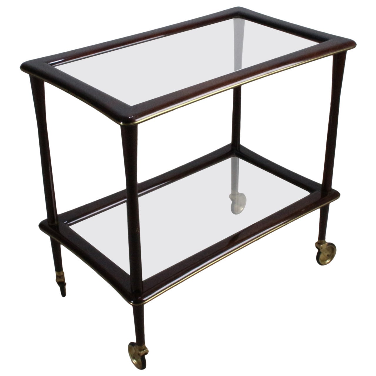 Italian Lacca Style Tea Trolley Cart with Brass Lining For Sale