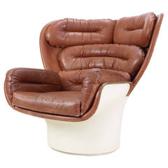 Brown Leather Joe Colombo Elda Chair for Comfort, Italy
