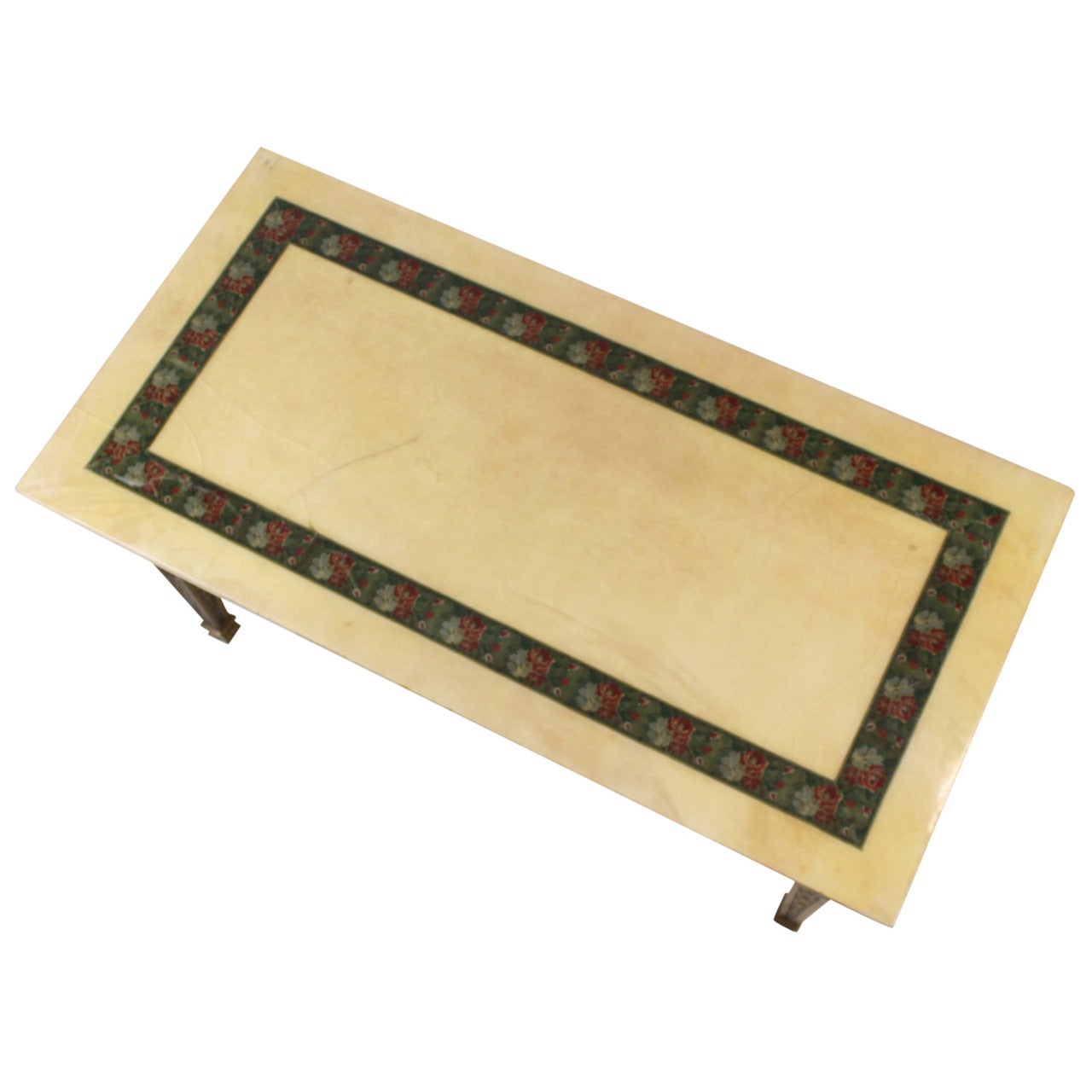 Aldo Tura Coffee Table with Flower Stitched Inlay under Lacquered Goatskin For Sale