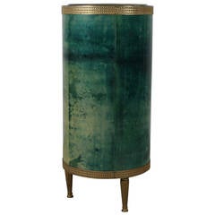 Aldo Tura Umbrella Stand in Lacquered Green Goatskin