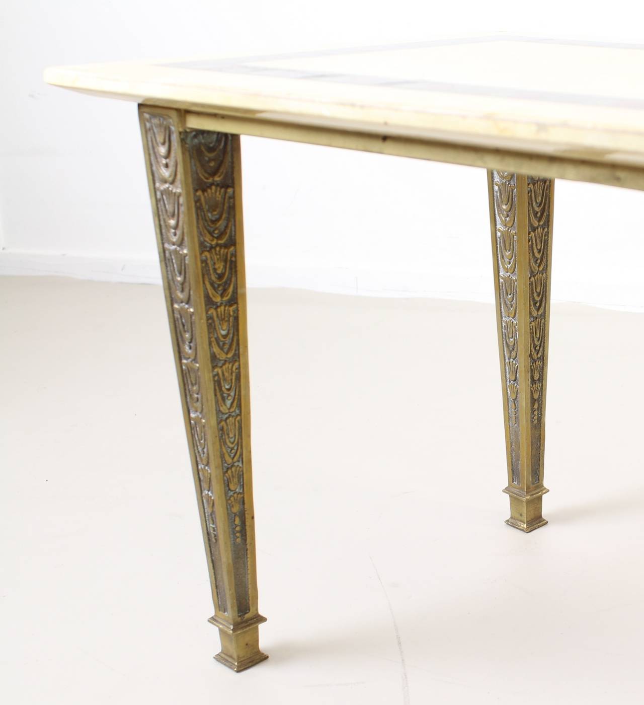Italian Aldo Tura Coffee Table with Flower Stitched Inlay under Lacquered Goatskin For Sale