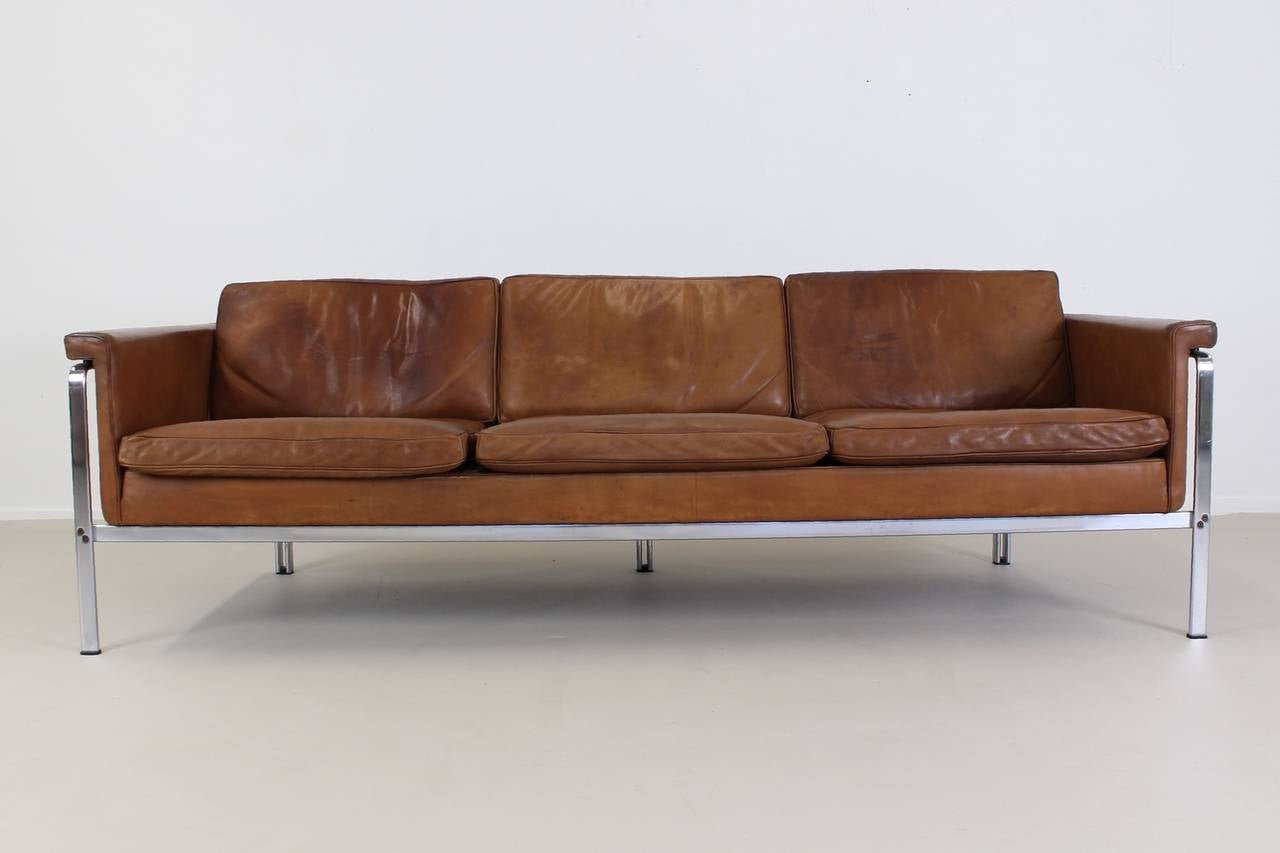 Mid-Century Modern Horst Bruning Three-Seat Couch in Brown Aniline Leather