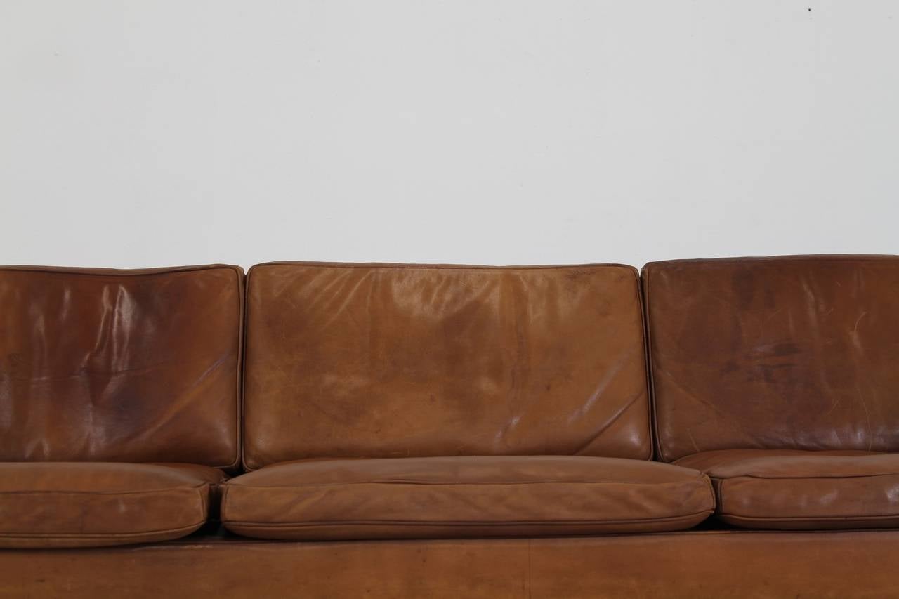 German Horst Bruning Three-Seat Couch in Brown Aniline Leather