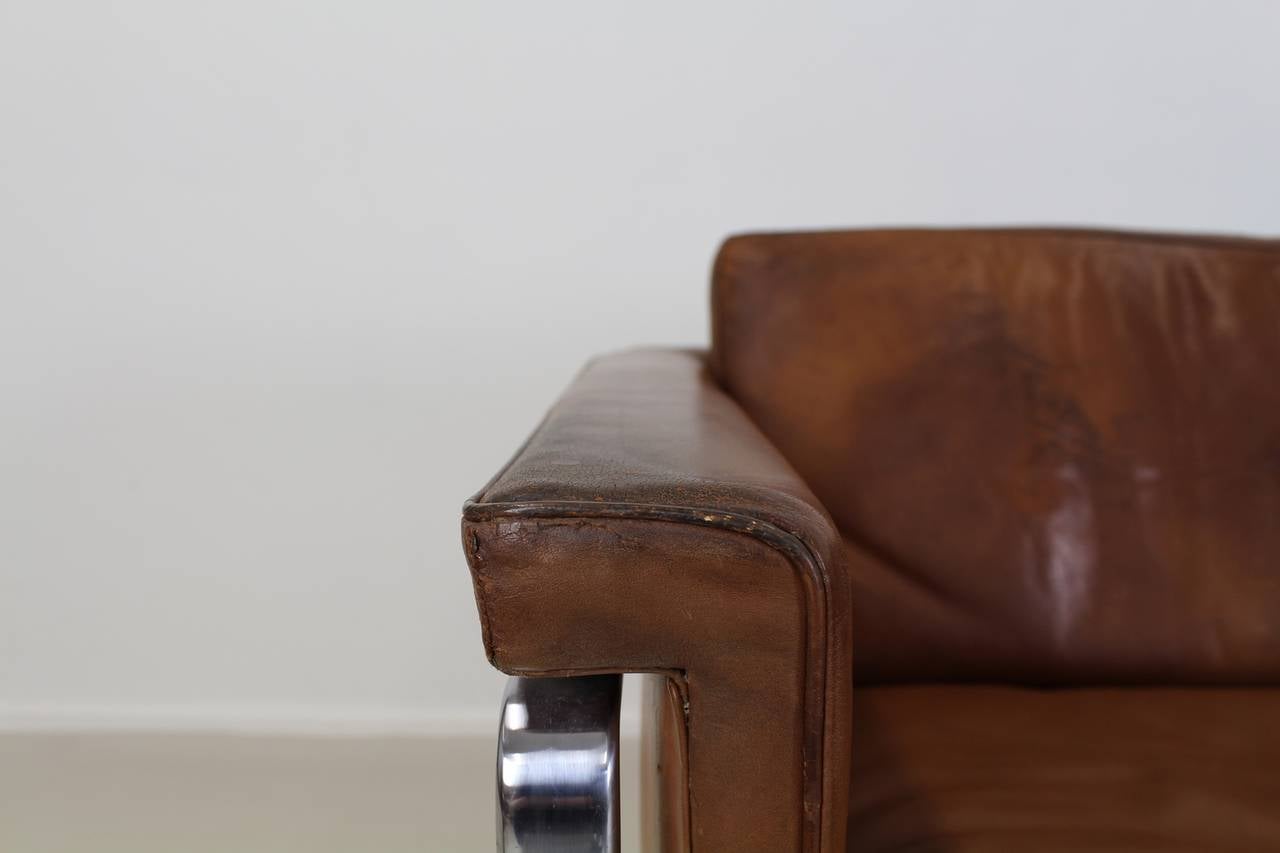 Horst Bruning Three-Seat Couch in Brown Aniline Leather In Good Condition In Staphorst, NL