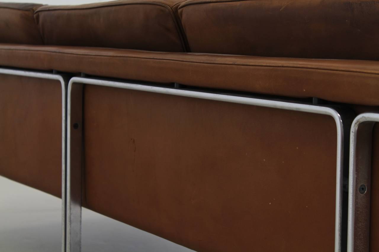 Horst Bruning Three-Seat Couch in Brown Aniline Leather 1