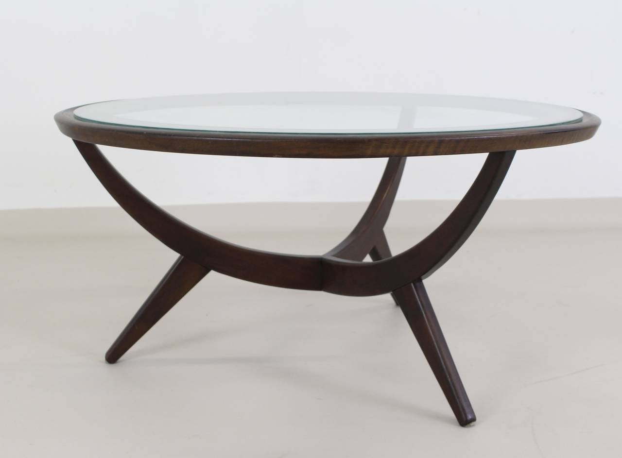 Mid-Century Modern Cesare Lacca Style Round Coffee table with Frosted-Edge Glass Top For Sale