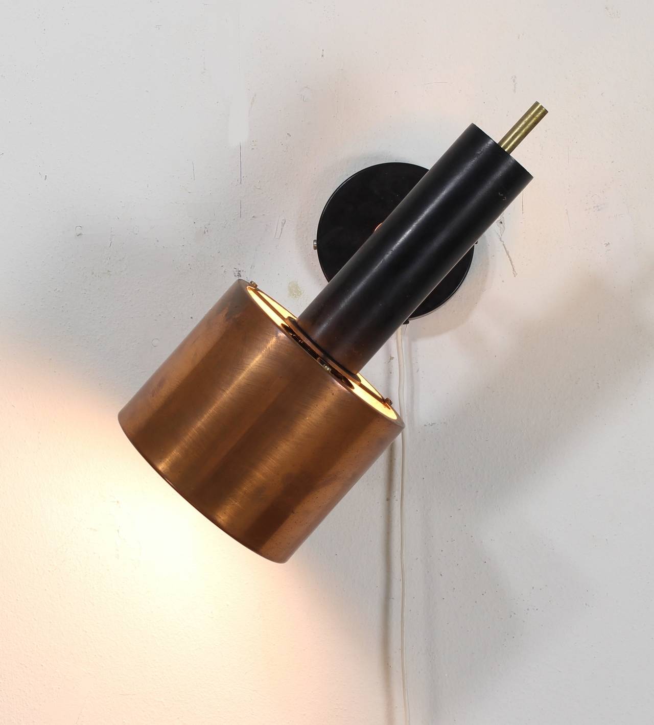 Scandinavian Modern Copper Colored and Black Metal Wall Sconce by Jo Hammerborg