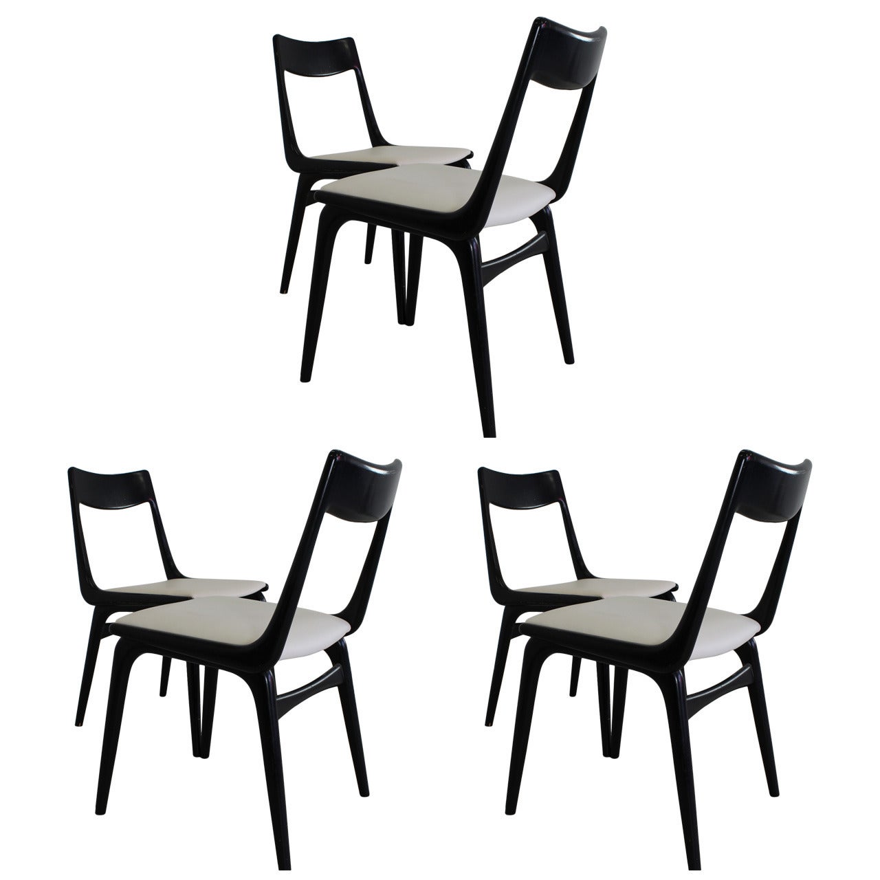 Extra Ordinary Set of Six Danish Design Boomerang Dinner Chairs For Sale