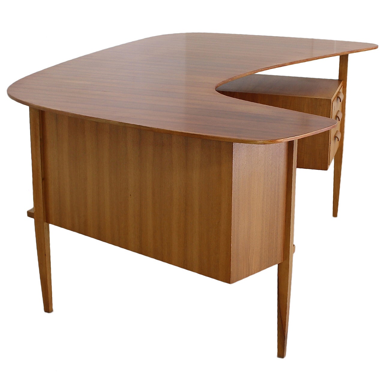 1950s German Design Kidney Shaped Large Desk by Hans Hartl For Sale