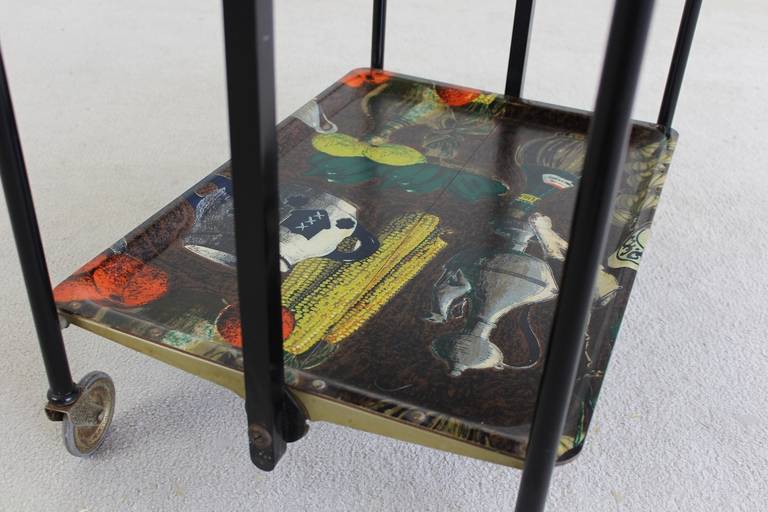 Foldable Serving Trolley in Fornasetti Style by Bremshey Gerlinol In Good Condition For Sale In Staphorst, NL