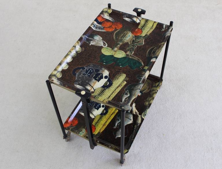 Foldable Serving Trolley in Fornasetti Style by Bremshey Gerlinol For Sale 1
