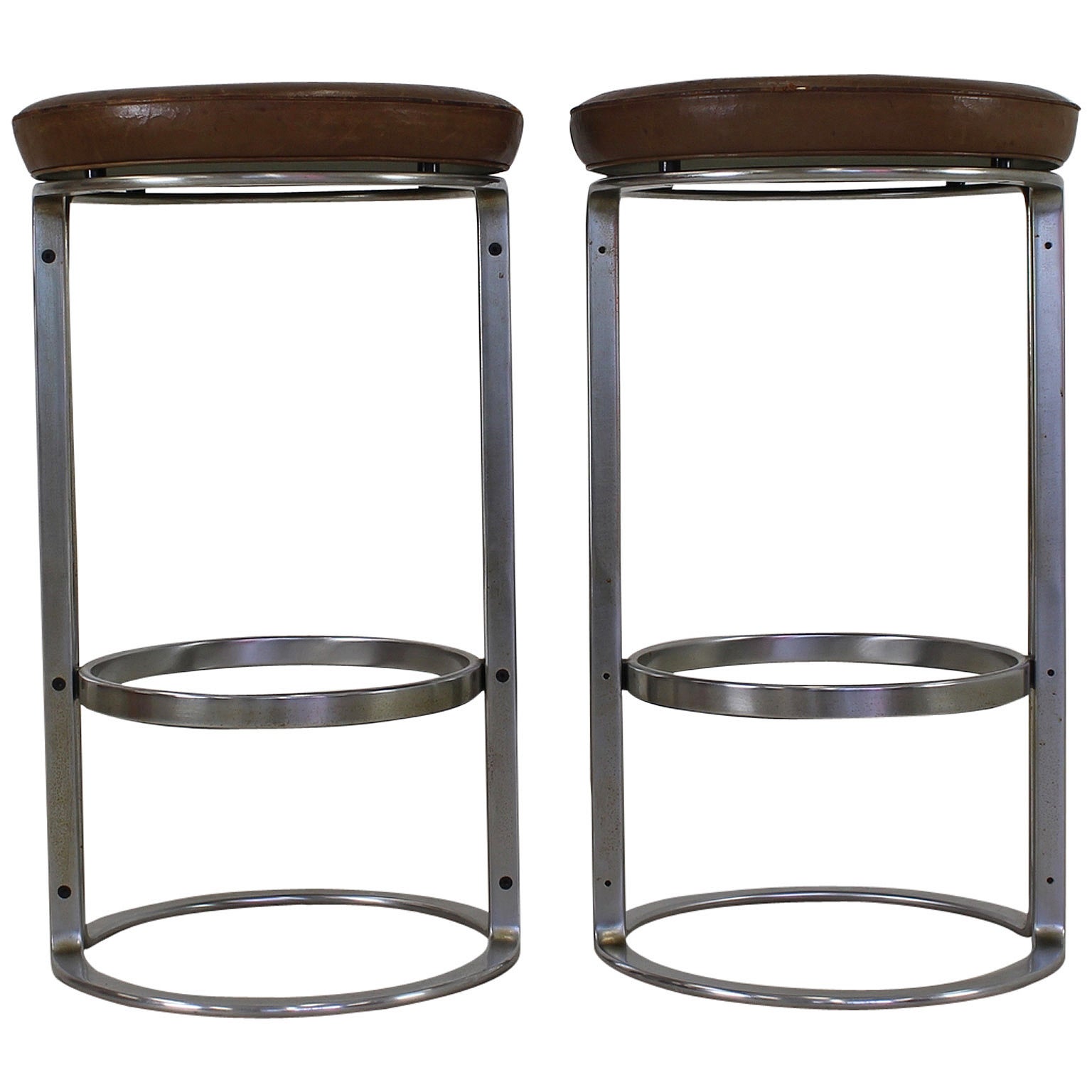 Two Scarce Kill International Chrome-Plated Steel Bar Stools by Horst Bruning For Sale