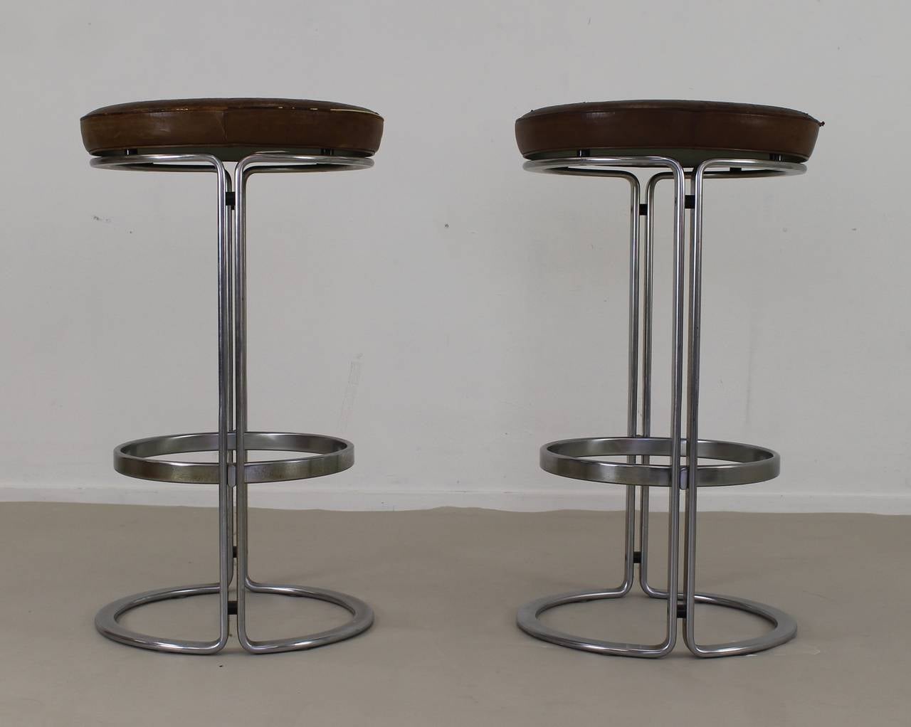 Mid-20th Century Two Scarce Kill International Chrome-Plated Steel Bar Stools by Horst Bruning For Sale