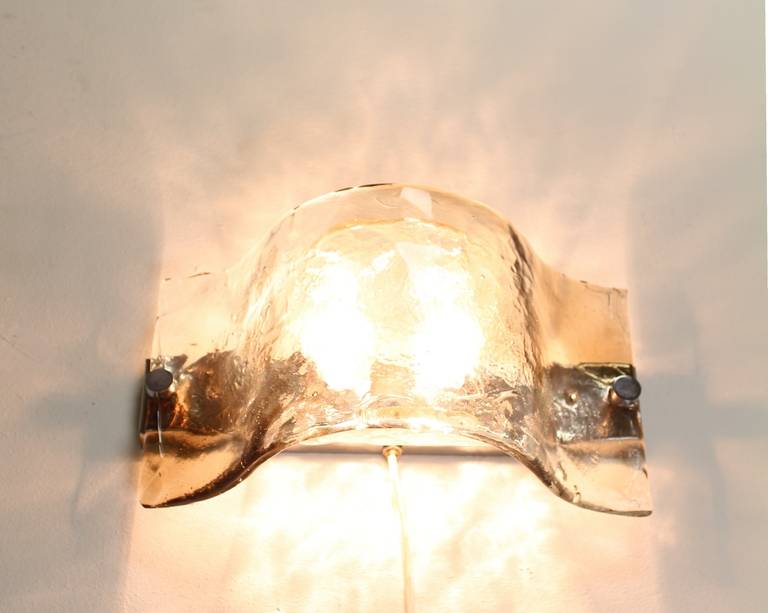 Beautiful wall sconce in iced glass 
Design and manufacturing by J.T. Kalmar Austria
Metal and glass
Two bulbs inside.

 