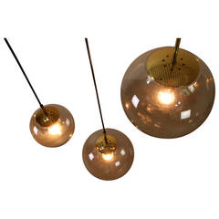 Set of Three Glass Pendant Lamps for Limburg Glashütte, Germany