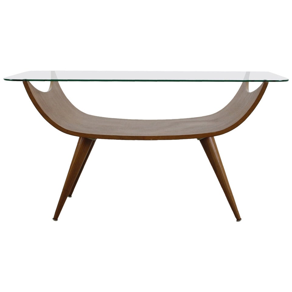 Stunning Dutch design bentwood coffeetable with special glass top