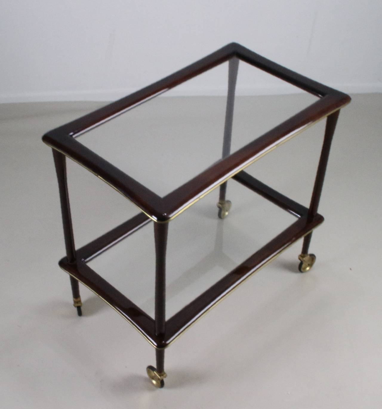 Mid-Century Modern Italian Lacca Style Tea Trolley Cart with Brass Lining For Sale