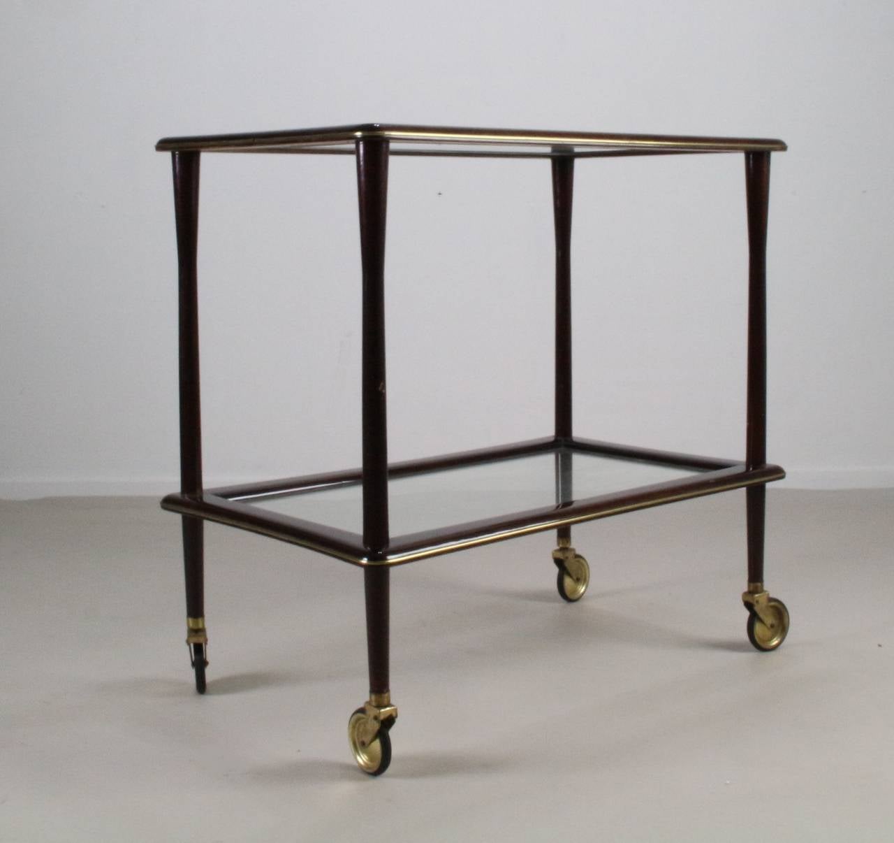 Mid-20th Century Italian Lacca Style Tea Trolley Cart with Brass Lining For Sale