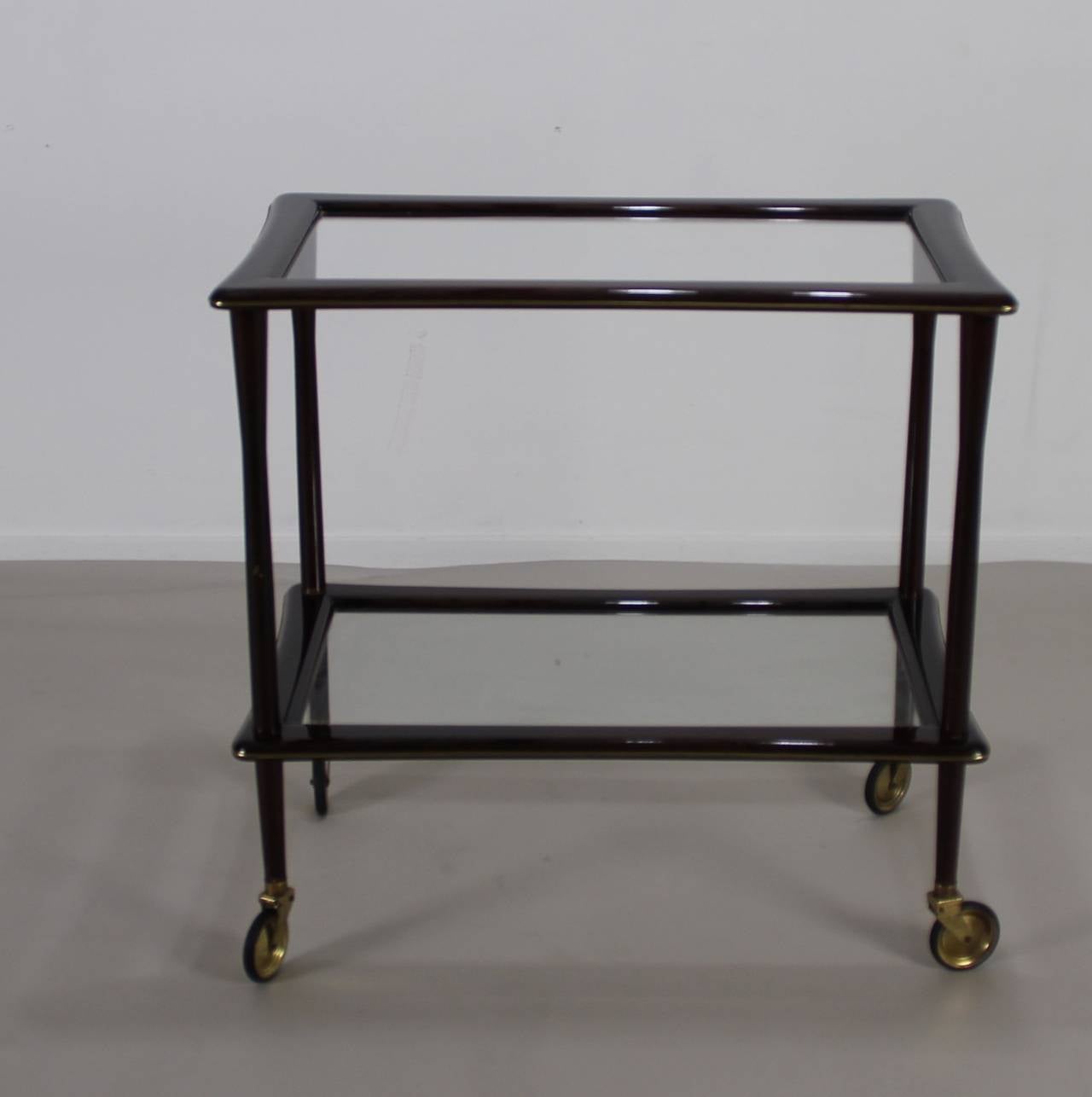 Italian Lacca Style Tea Trolley Cart with Brass Lining For Sale 1