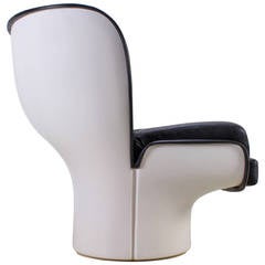 Joe Colombo Elda Chair in White Fiberglass with Black Leather for Comfort Italy