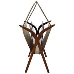 Danish Brass and Teak Magazine Rack Danish Brass and Teak Magazine Rack