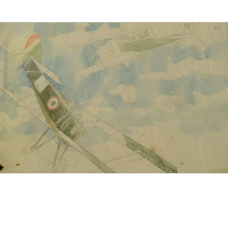 Early 20th Century Drawing Depicting Five Fighting Biplanes, First World War