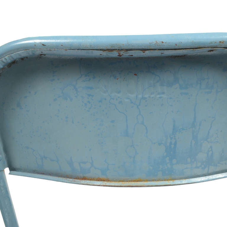 1950s France Eight Painted Blue Metal Chairs Indoor and Outdoor by Unique 4