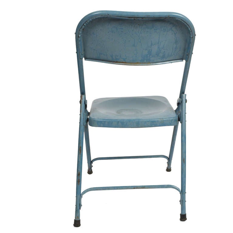 1950s France Eight Painted Blue Metal Chairs Indoor and Outdoor by Unique 1