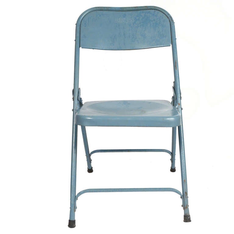 Mid-20th Century 1950s France Eight Painted Blue Metal Chairs Indoor and Outdoor by Unique