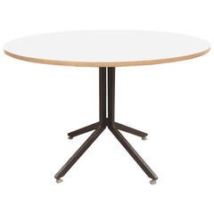 Round table in white laminated wood with six chairs 5