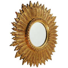 1950s French Sunburst Starburst Gilt Wood Mirror