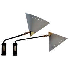Pair 1950s French Mid Century Wall Lamps Sconces