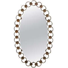 Large 1950s Mid Century Hollywood Regency Italian Blossom Gilt Brass Wall Mirror