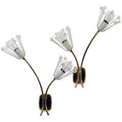 Pair 1950s Emil Stejnar for Nikoll Vienna Wall Lamps Sconces Crystal Blossoms Flowers