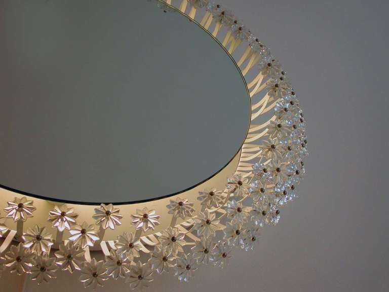 Mid century 1950s Crystal Blossom Illuminated Wall Mirror