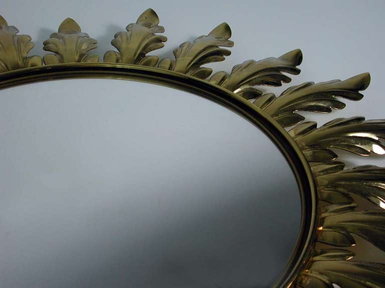 Awesome 1950s French gilt convex sunburst wall mirror with beautiful patina.
Measures: Diameter: 19.75