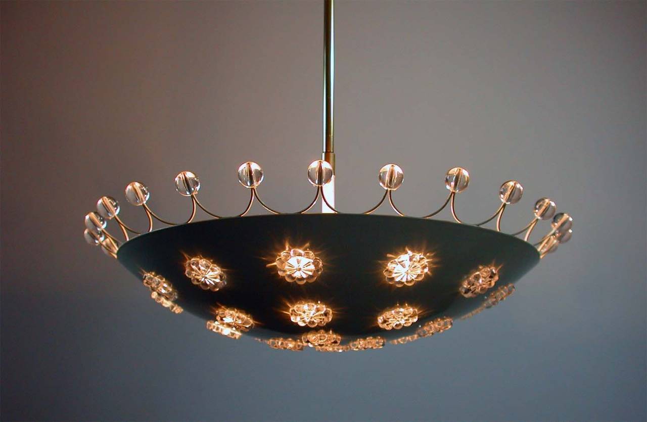 Crystal 1950s Emil Stejnar Austrian Pendant Chandelier Flush Mount Lamp