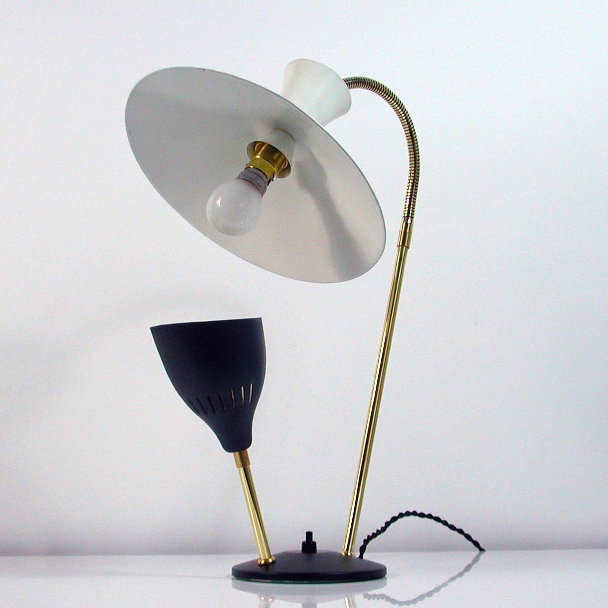 Brass 1950s Double Arm Table Lamp by André Lavigne for ALUMINOR Nice France