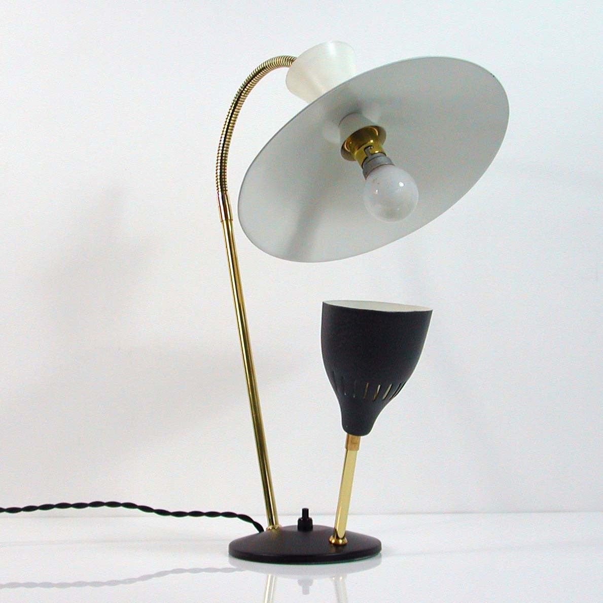 1950s Double Arm Table Lamp by André Lavigne for ALUMINOR Nice France 1