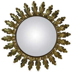 Mid-Century 1950s French Sunburst Starburst Gilt Convex Wall Mirror 6